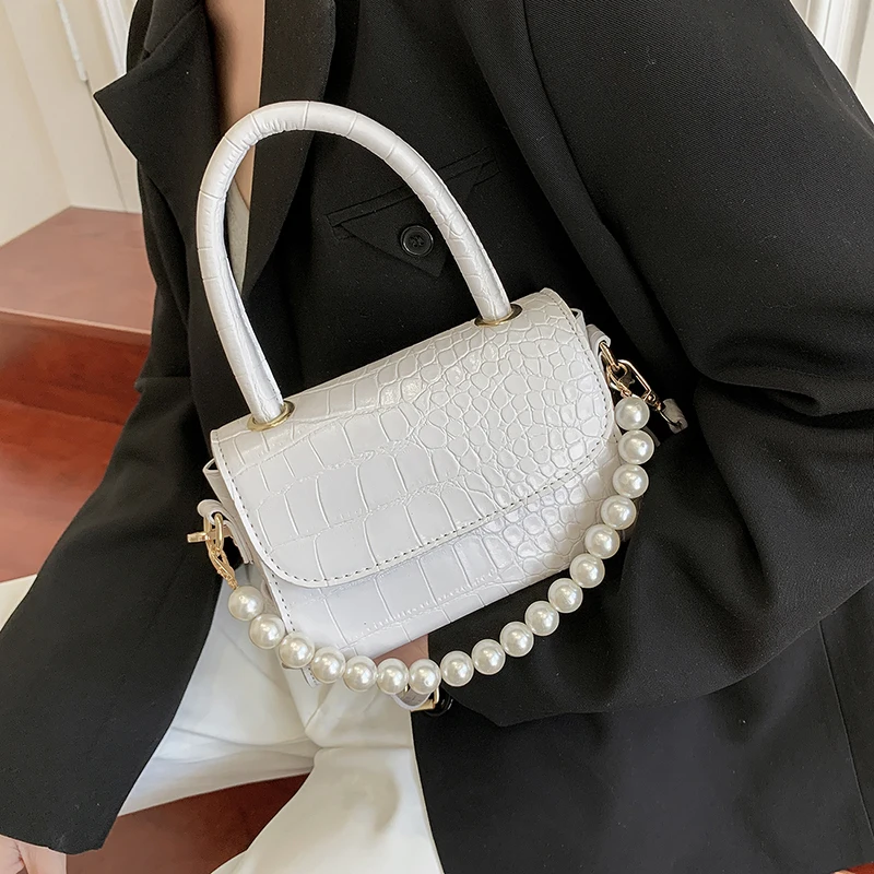 

Luxury Beading Shoulder Belt Design Stone Pattern Gradient PU Leather Crossbody Bags 2021 Simple Ladies Shoulder Handbag
