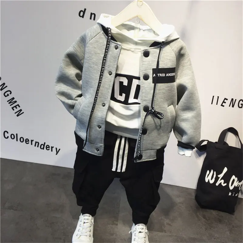 3PCS Комплекты одежды для маленьких мальчиков из 3 предметов, бейсбольная куртка+ толстовка+ штаны, комплект детской одежды, новые детские комплекты, одежда для малышей, костюмы для мальчиков - Цвет: 3PCS