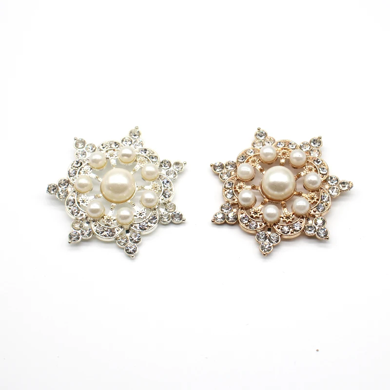 

5Pcs 42MM Snowflake Alloy Rhinestone Pearl Button Hand Sewing DIY Clothing Wedding Invitation Jewelry Decoration Accessories