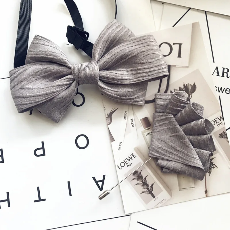 Набор серебристо серого галстука бабочки для мужчин Свадебный Карманный