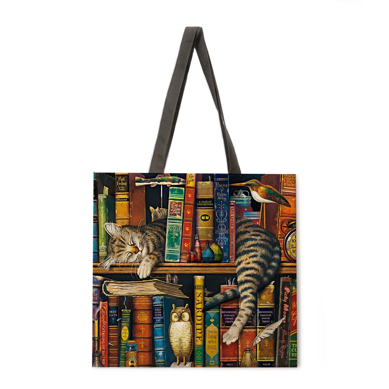 

Foldable shopping bag classic oil painting cat print handbag women casual handbag ladies shoulder bag fashion bag beach bag