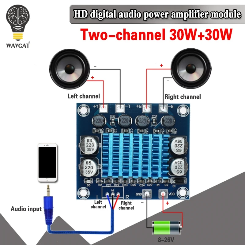 official TPA3110 XH-A232 30W+30W 2.0 Channel Digital Stereo Audio Power Amplifier Board DC 8-26V 3A C6-001 | Электроника