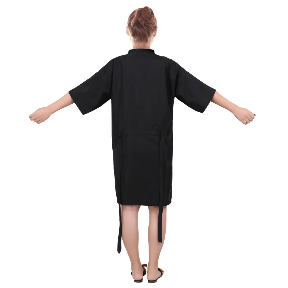 

Lurrose Waterproof Salon Client Gown Robe Professional V Neck SPA Hotel Barber Guest Clothes Hairdressing Cape (Black)