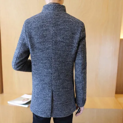 Зимнее шерстяное пальто для мужчин приталенная куртка новинка 2918 Длинная