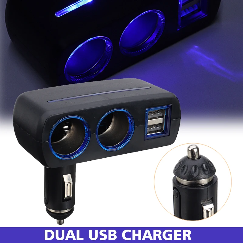 

Разветвитель для автомобиля, 12-24 В, автомобильный 2-сторонний разветвитель для прикуривателя, двойное зарядное устройство USB