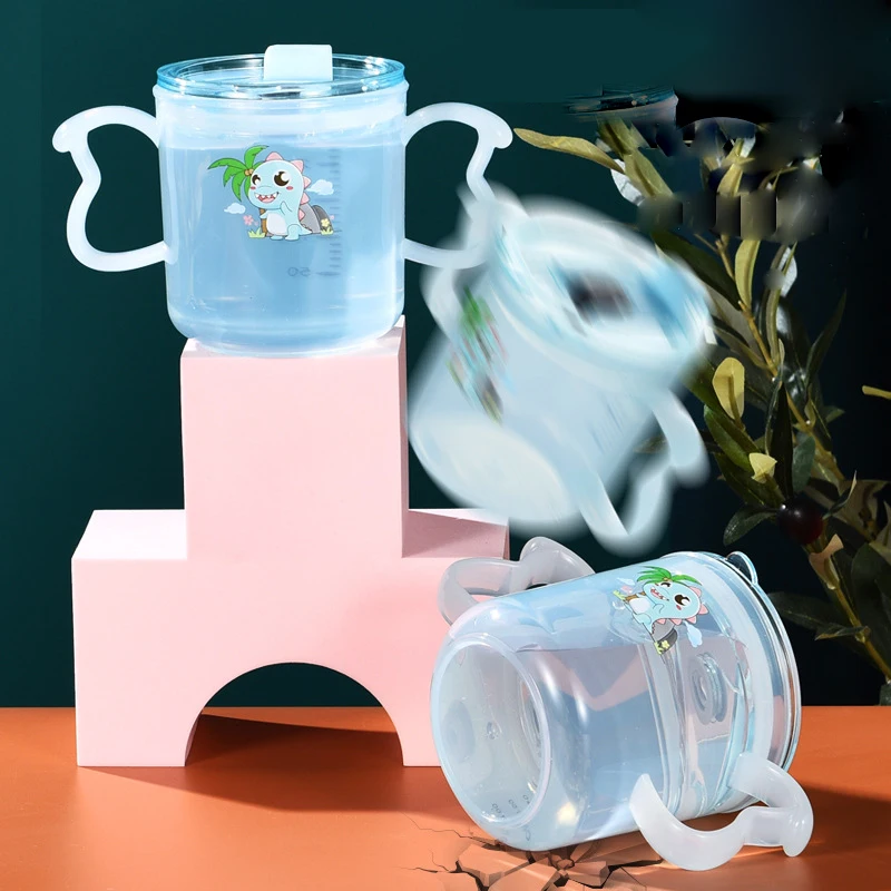 

260ml graduated water cup, children's cartoon straw cup, baby plastic cup with handle, anti-drop learning drinking cup