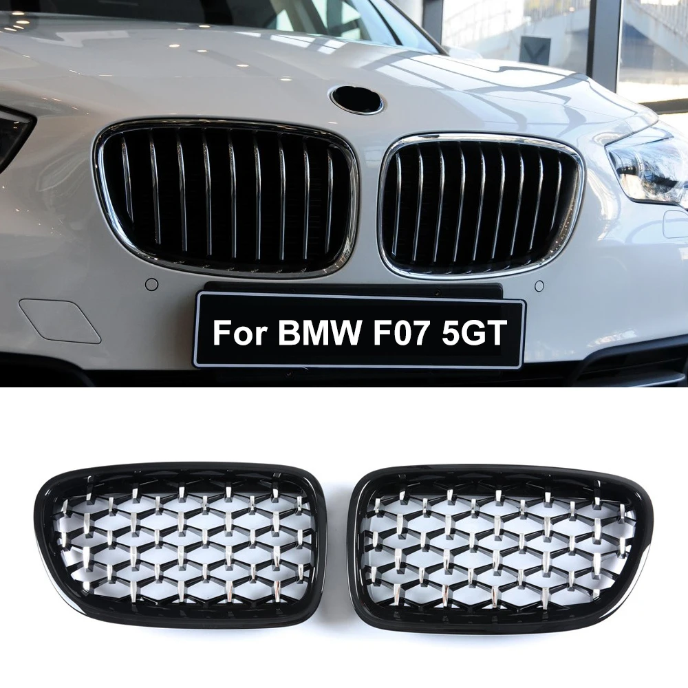 A Pair F07 Diamond Grille For BMW 5 Series GT F07 528i 535i 550i 2009-2017 Front Bumper Kidney Grilles Car Styling