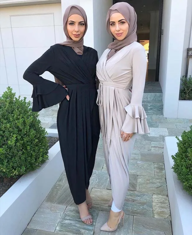 ИД мусульманское платье Абая для женщин Дубай абаи кимоно Турция платья хиджаб Исламская одежда Кафтан халаты Musulman De режим