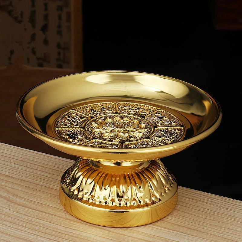 12cm Alloy Metal Plating Gold Tibetan Buddhist Eight Auspicious Symbol Sacrificed Fruits Temple Decorate Putting Plate Craft | Дом и сад