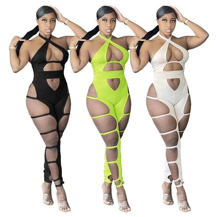 

Side Hollow Out Sexy Rompers For Women Jumpsuits Skinny One Piece Party Night Club K-Pop Style Bodycon Playsuits Overalls
