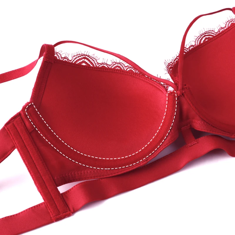 

Fashion Red Hollow Out Bra And Panties Sets Embroidery Sexy Lingerie Deep V Push Up Brassiere Lace Women Underwear