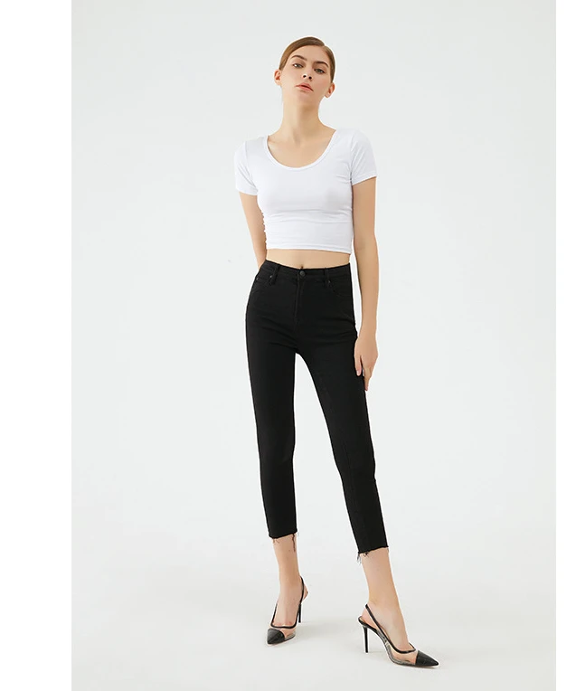 2021 New Style Ispring Summer Trendy Brand Luxury Black High Waist Leggings Hip Lift Shows Thin High 8-9 Point Jeans Women M8