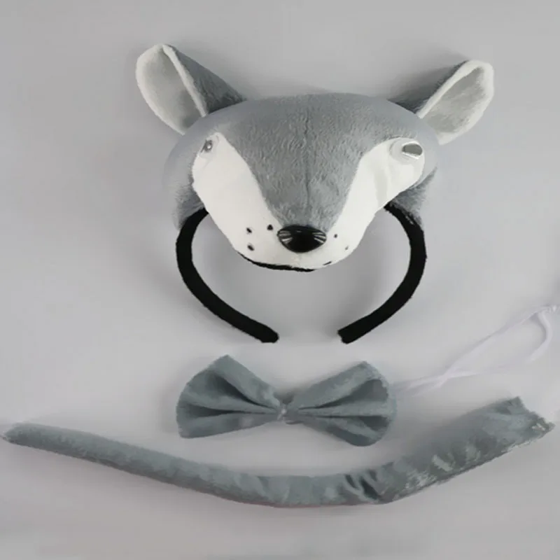 Взрослые дети красный серый животное 3D волк лиса головная повязка галстук