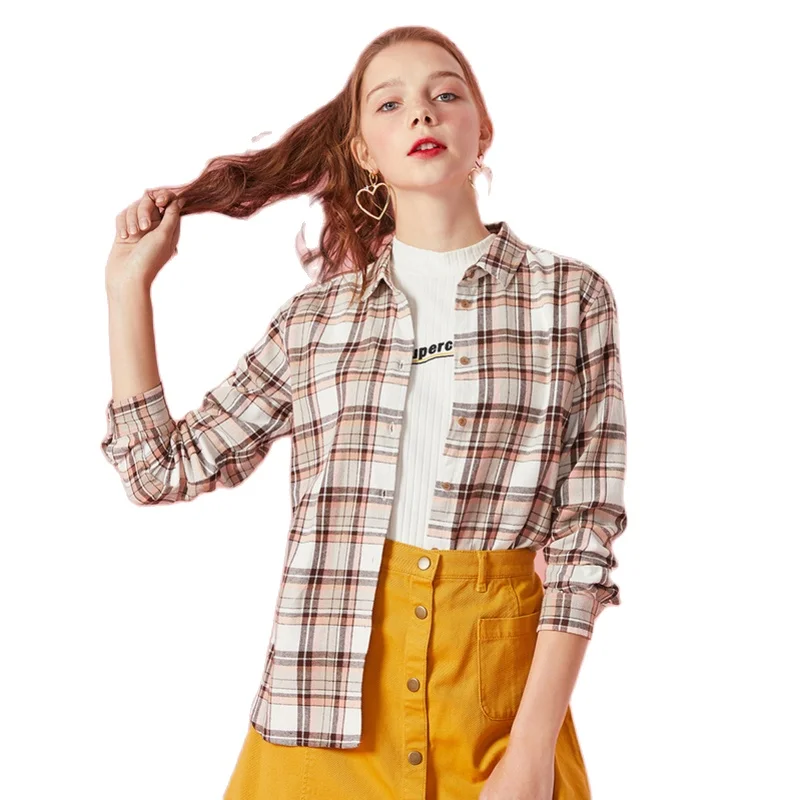 SEMIR Для женщин блузка 100% хлопковые обычной посадки Рубашки в клетку с воротником