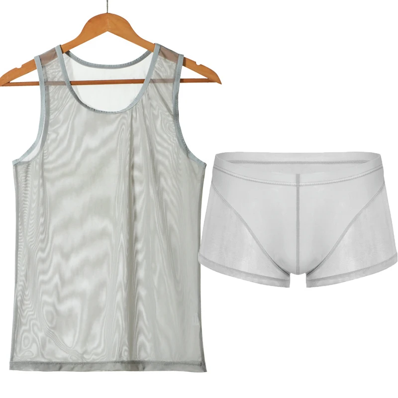 Сексуальная сетчатая майка + шорты-боксеры сексуальные мужские прозрачные