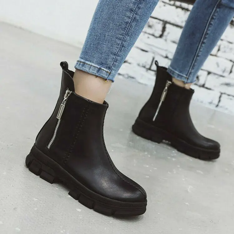 

Motorcycle Ladies Ankle Boots Creeper Combat Boots Zipper Autumn Casual Shoes