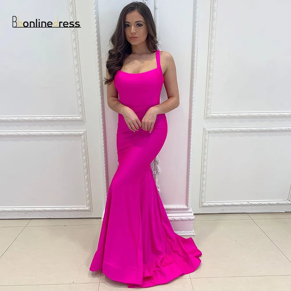 Bbonlinedress фуксия атласное выпускное платье Элегантное Русалка Выпускные платья