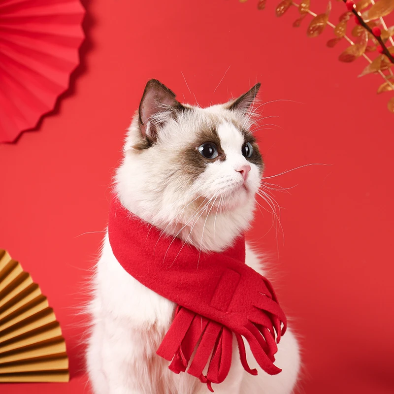 

Christmas Red Knitted Cat Collar Scarf Cute Handmade Crochet Puppy Rabbits Bandana Pets Small Dogs Necklace