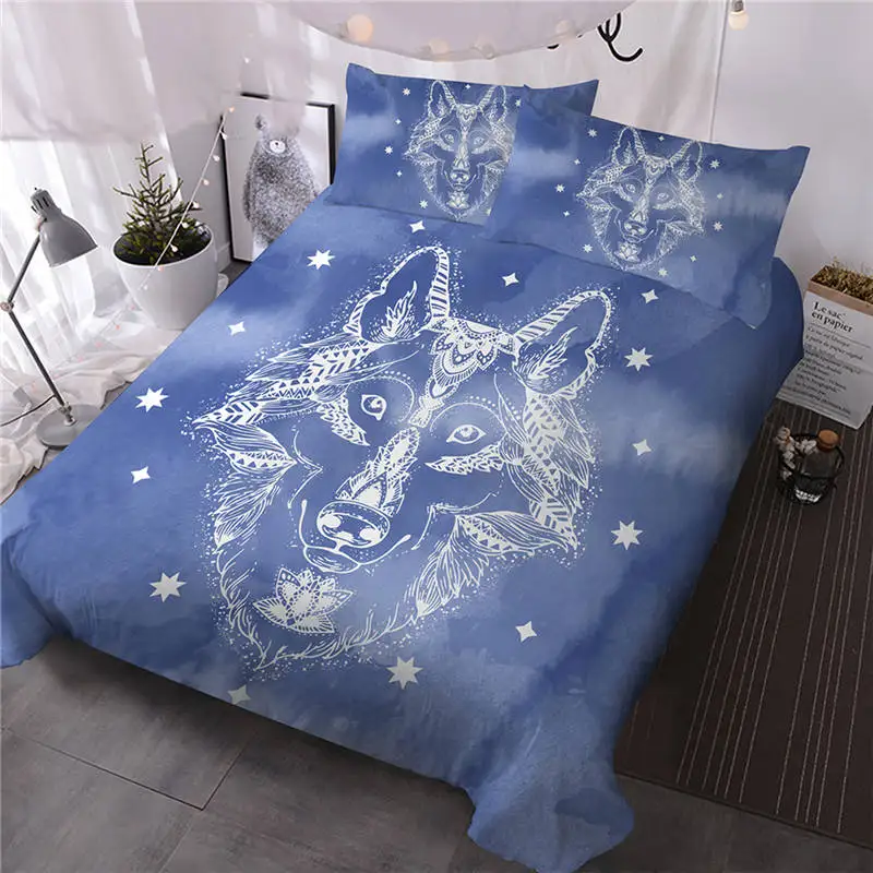 Blue Blesslive Galaxy Wolf Комплект постельного белья Туманность пространство пододеяльник 3 шт. Ловец снов космическое постельное белье Розовый Синий Фиолетовый покрывало - Цвет: Blue