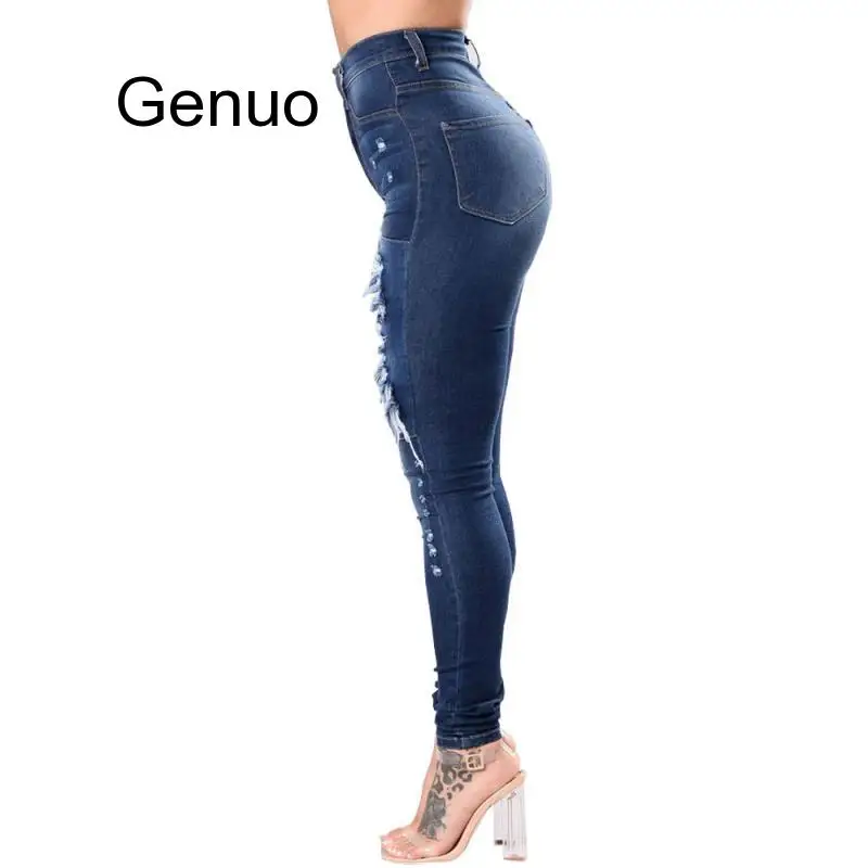 Womens Fashion High Waist Jeans Broken Hole Slim Body Stretch Bodycon Hollow Out Ripped Demin 3XL | Женская одежда
