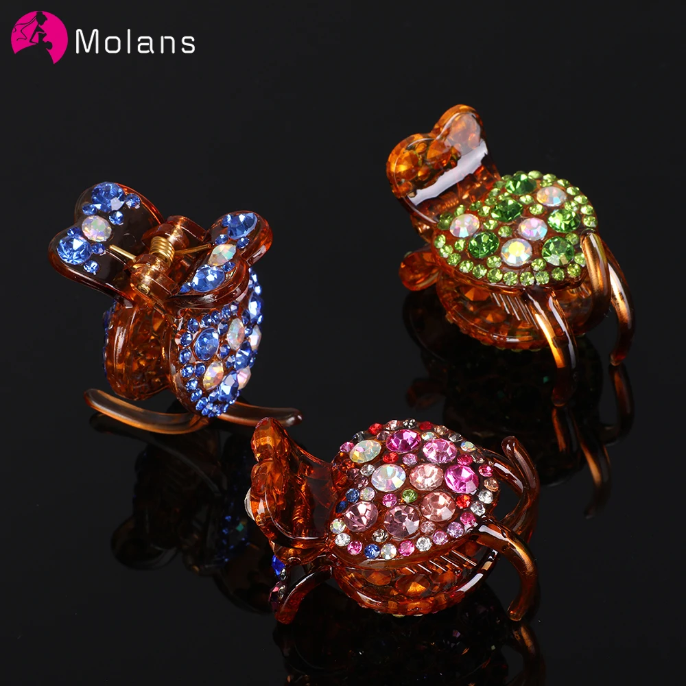 Женские заколки для волос Molans Color Стразы с зажимами в форме сердца блестящие