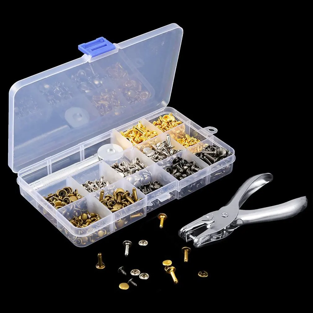 

360pcs Double-Sided Leather Rivet With Punching Pliers Metal Double Cap Rivets Round Studs For DIY Leather Craft Bag Clothes