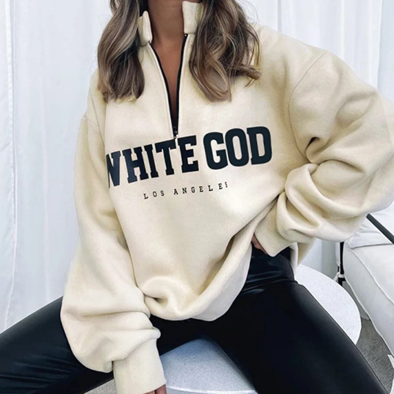 

Толстовка женская с капюшоном, пуловер с воротником-стойкой, с надписью, принтом Лос-Анджелеса, свободная уличная одежда, повседневный свит...