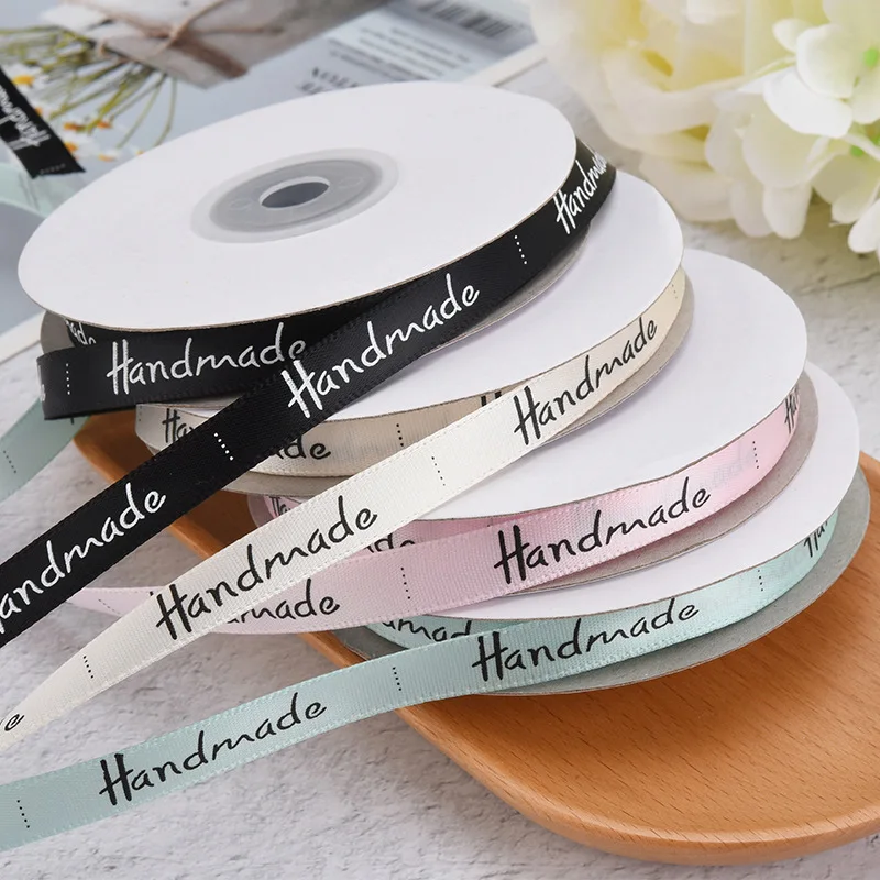 

25yards/roll 1cm Handmade Print Satin Ribbons for Wedding Decoration Invitation Card Gift Wrapping Ribbon Packaging Supplies