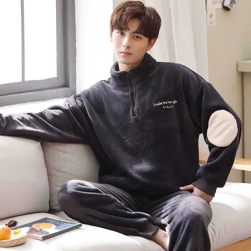 Ladies Pajamas Set Autumn and Winter Nightwear Warmth and Thickening Couple Home Service Long Sleeve Flannel Two-piece Suit