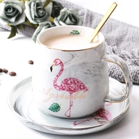 creative flamingo coffee cup set gold marbling ceramic pink grey coffee mug tea cup office bar drinkware gift mugs