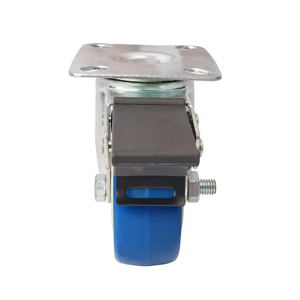 

1 Pc 3-inch Flat Bottom Single Axle Blue Pvc Double Brake Caster Silent Wheel Cart Tool Factory Direct Light