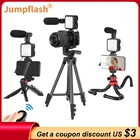 Профессиональные комплекты для видеосъемки Jumpflash с 4 штативами, доступны заполсветильник микрофон для камеры, наборы для видеосъемки со смартфона