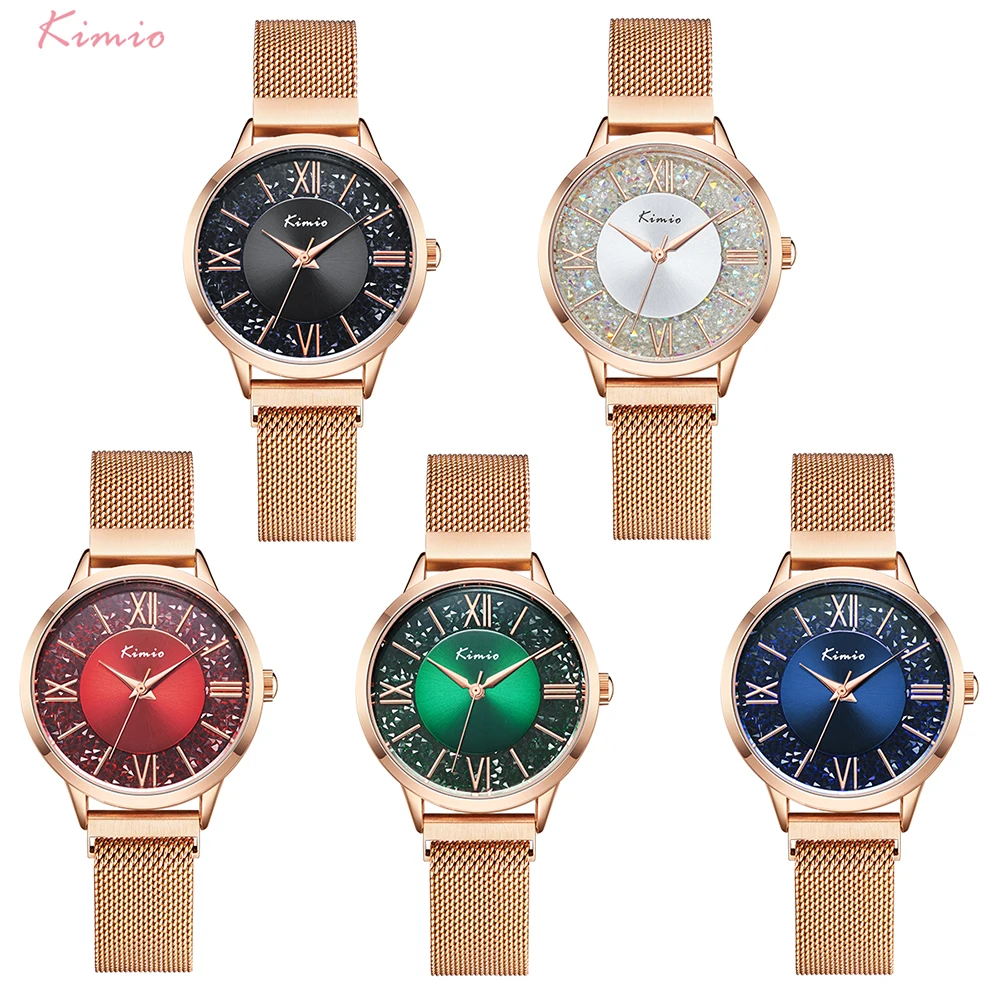 

Kimio Women Fashion Roman Numerals Quartz Watch Stainless Steel Mesh Belt Watch Luxury Crystal Watches Relogio Feminino