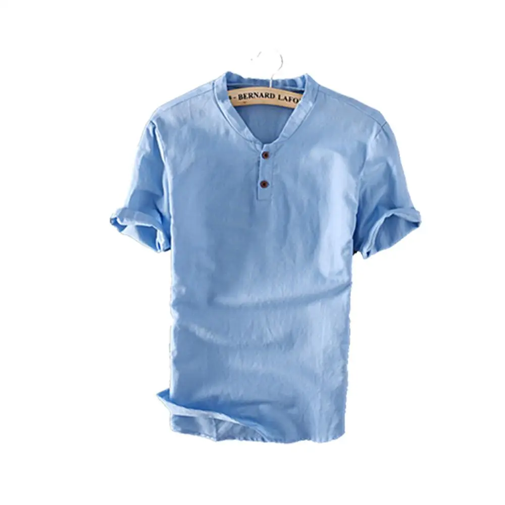 Летняя Повседневная льняная Свободная блузка мужская хлопковая Спортивная