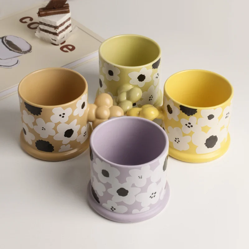 Creative Mug Simple Milk Flower Porcelain Crockery Lovely Couple Drinking Coffee Tea Cup Gift Box Ceramic Cow Cups Drinkware