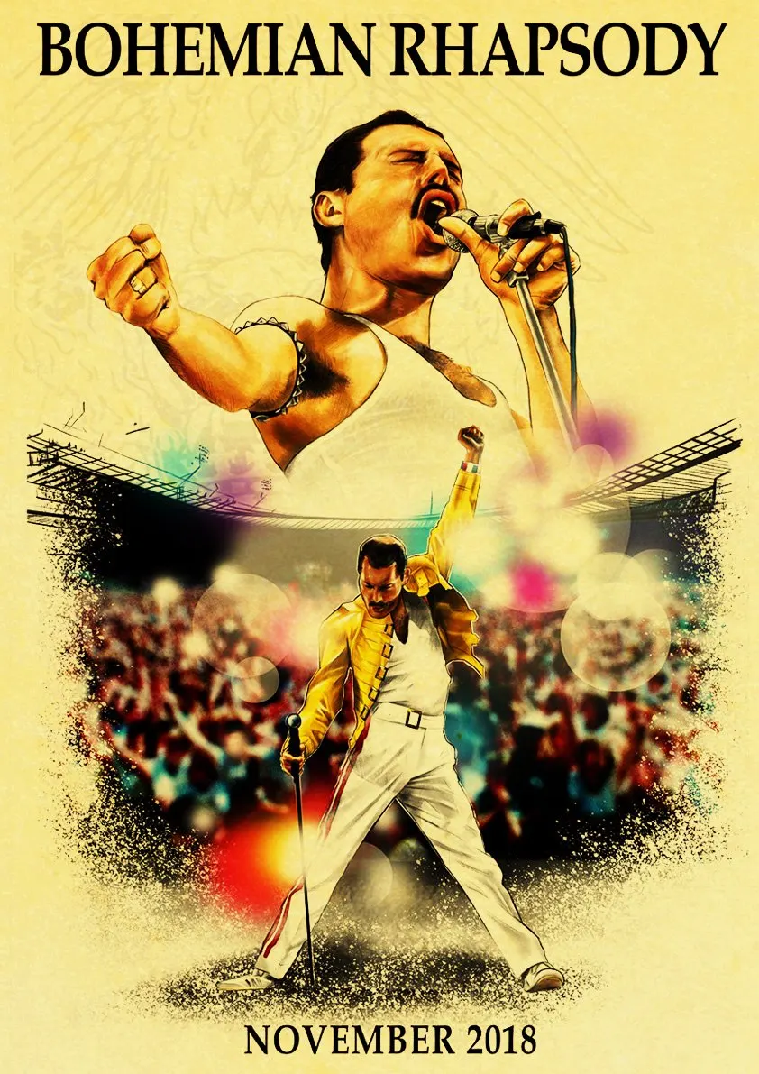 

Vintage Bohemian Rhapsody Freddie Mercury Queen 2018 Musical Movie Poster Kraft Paper Modern Home Room Wall Decor
