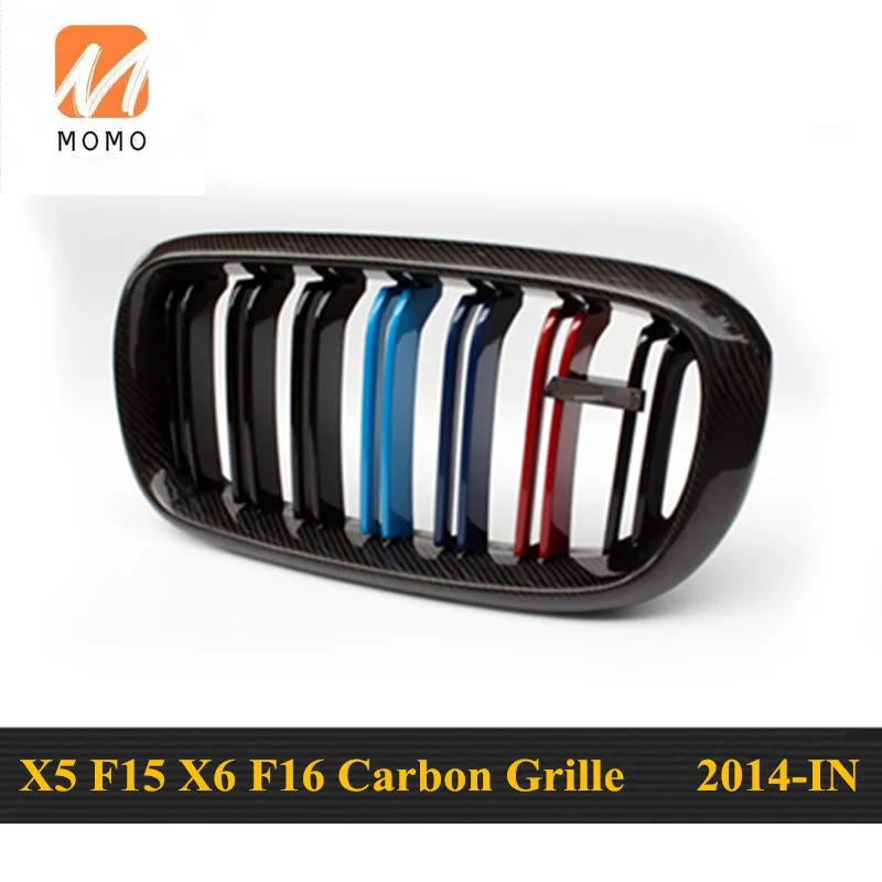 

Replacement part X5 X6 F15 F16Glossy M color dual slat front hood carbon fiber grill grille 2014+