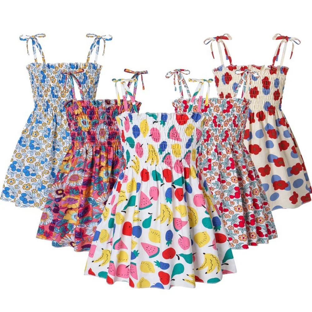 

2-7 Years Girls' Sling Dress Sleeveless Floral Comfortable Cotton Blend Summer