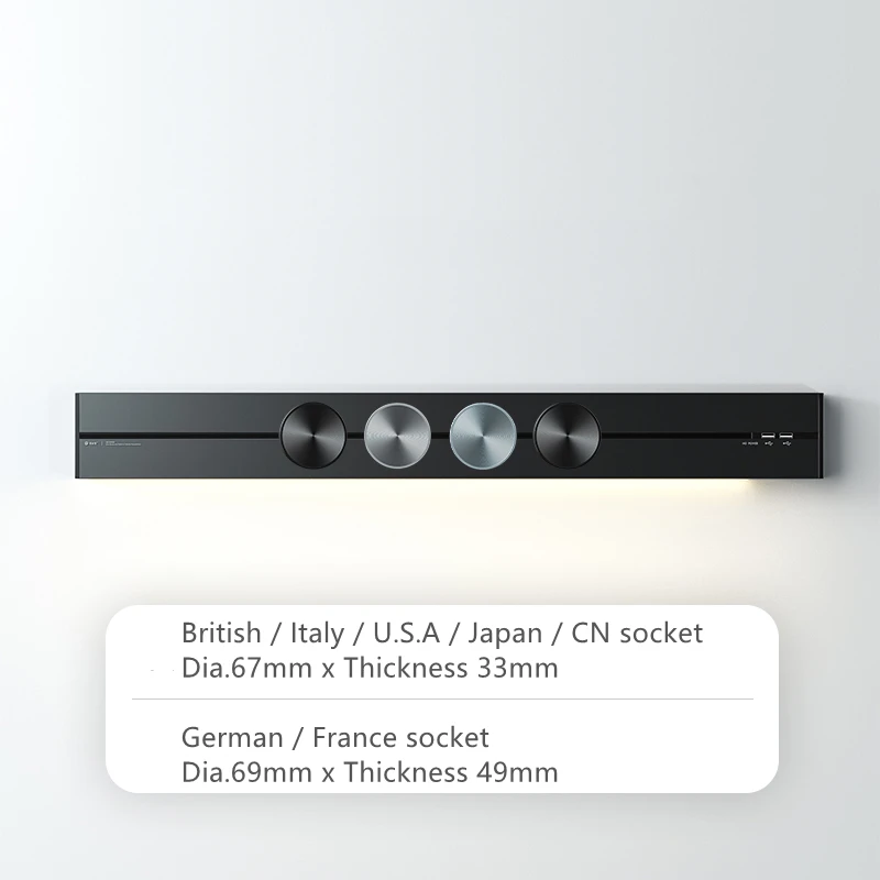 

75cm Power Track Electrical Orbital with 2.4A USB Led Strip Light 4 Flexible Sockets Outlet Wall Mount Silver Grey Black White