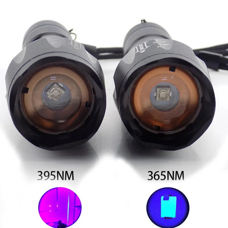 Ультрафиолетовый светодиодный фонарик высокой мощности 365 нм 395 черный свет зум