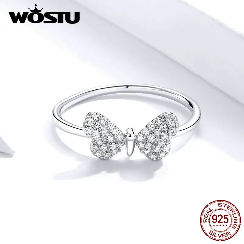 WOSTU 100% Настоящее 925 пробы серебряные кольца в виде бабочки для женщин хит продаж