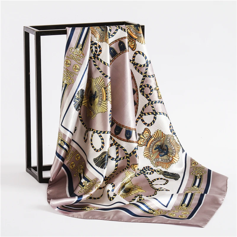 Женский платок хиджаб Шелковый квадратный шарф с принтом якоря роскошные