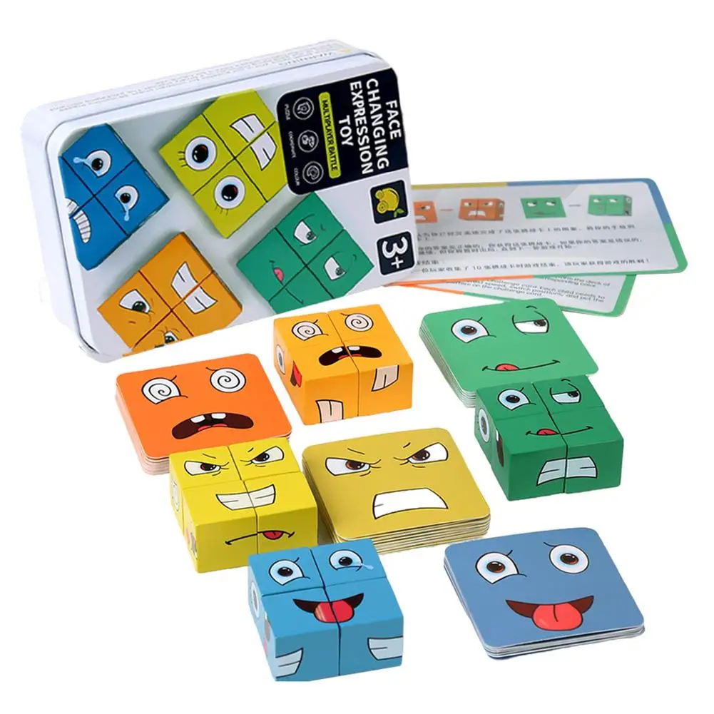 

Пазлы-конструкторы деревянные в виде выражений, игрушка-кубик с изменением лица, развивающая игра Монтессори, подарки для детей