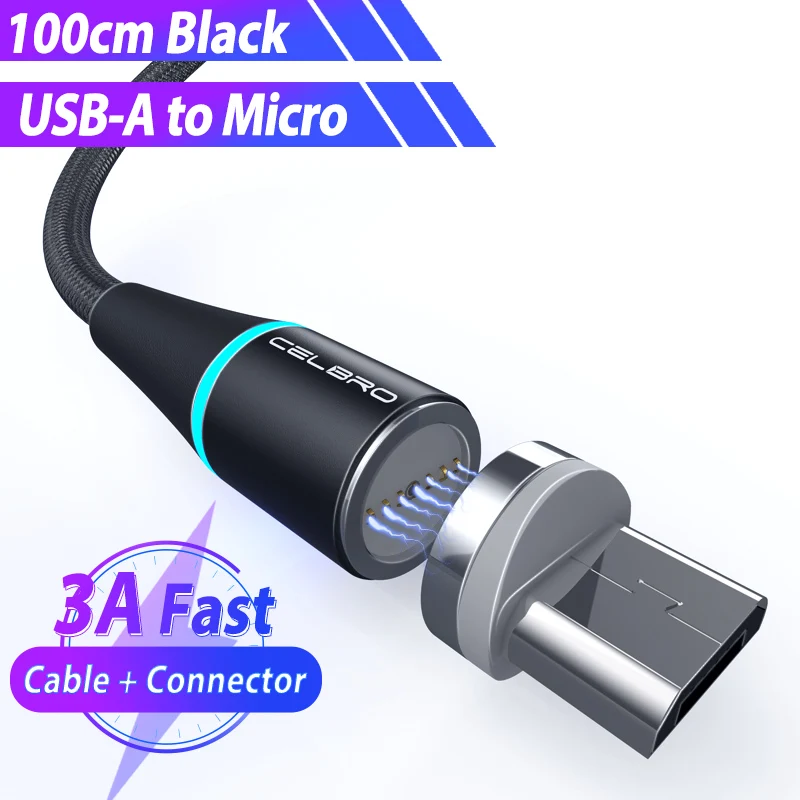 black for micro 5А Магнитный кабель для быстрой зарядки mi cro Usb шнур для Xiao mi A3 A2 mi 9 Cabos 3 м светодиодный светильник Usb Type C кабель 3,1 кабель для быстрой зарядки - Цвет: black for micro
