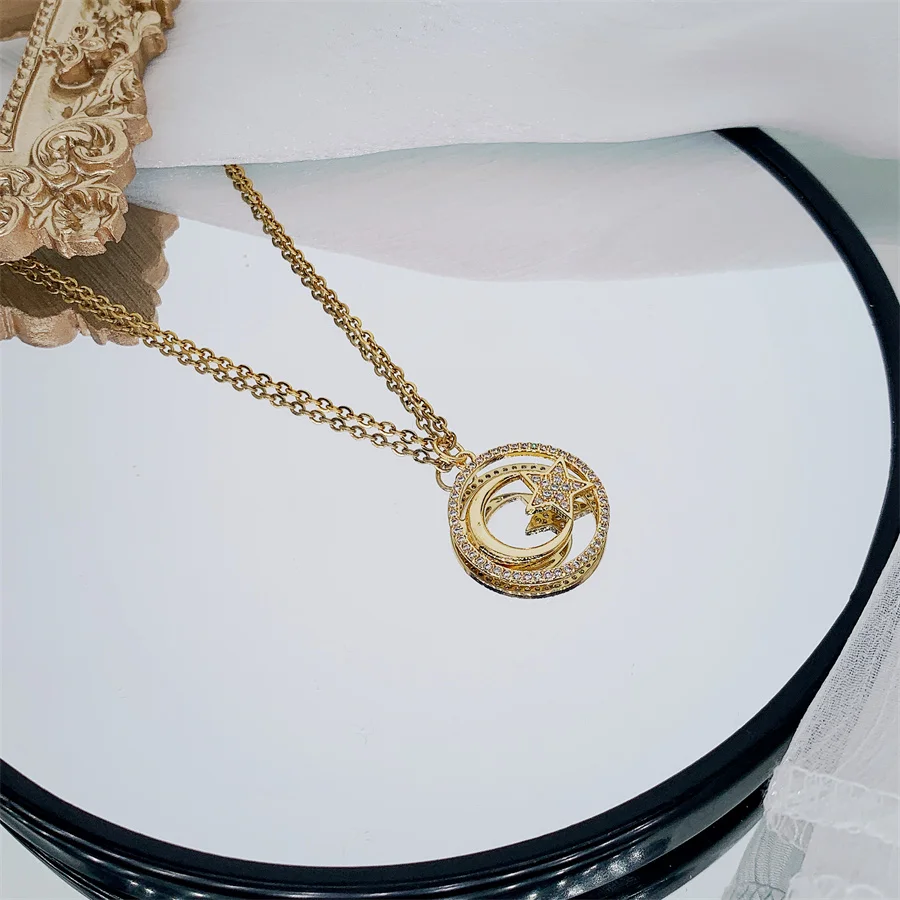 Новое Золотое винтажное ожерелье с солнцем и луной из нержавеющей стали
