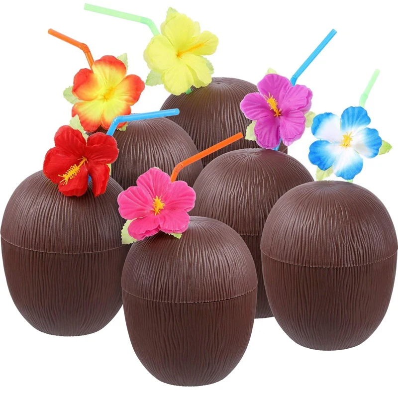 

15 упаковок кокосовых чашек, Гавайские чашки Luau для детской вечеринки с цветами гибискуса, пляжные праздничные забавные чашки для напитков и...