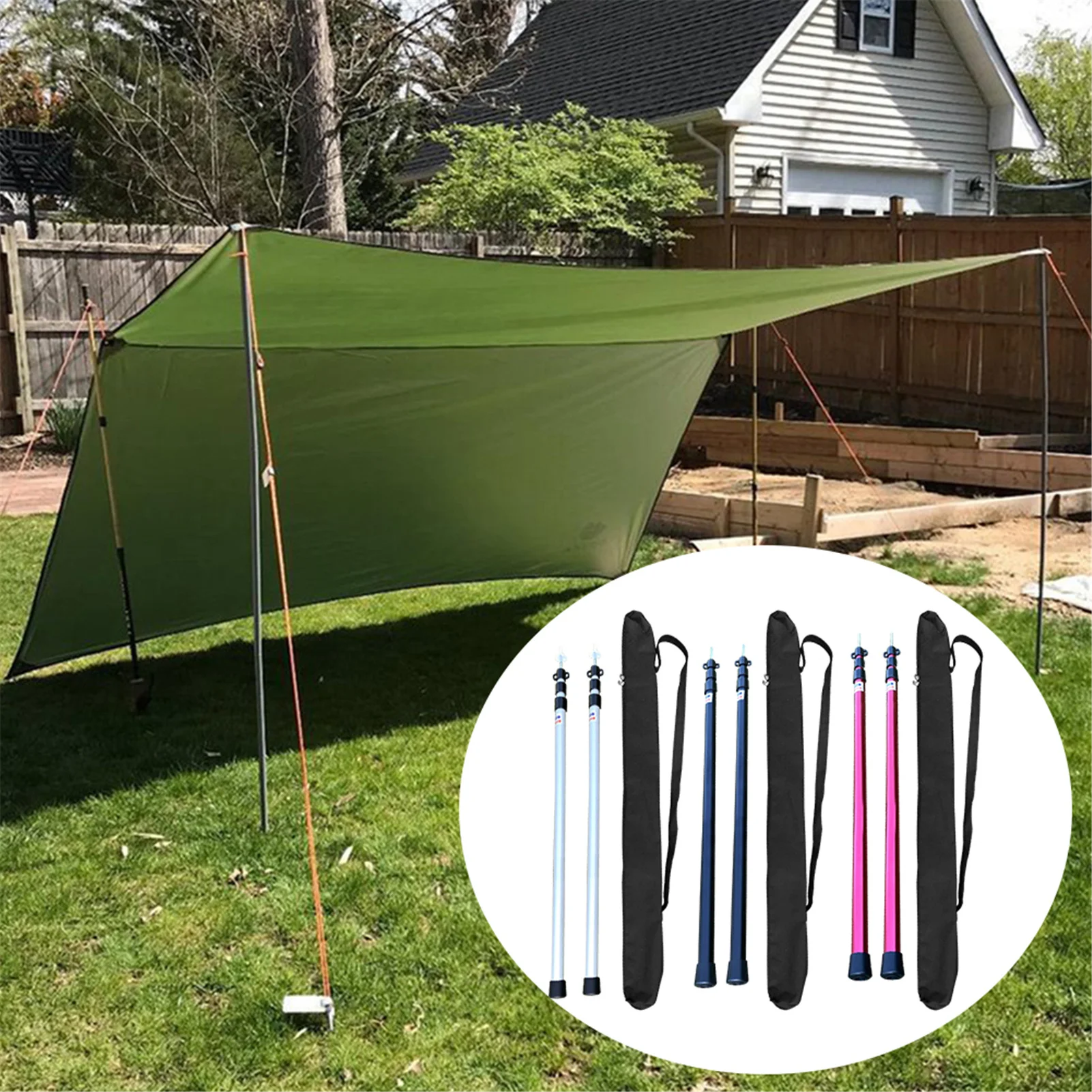 

2PCS Telescoping Tarp Poles Portable Lightweight Adjustable Aluminum Rods for Tent Awning Outdoor Camping Hiking Tent Pole 2021