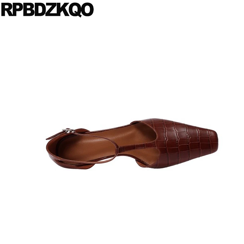 

elegant women shoes brown t strap chic ladies size 33 high heels scarpin stiletto round toe pumps fashion genuine leather plaid
