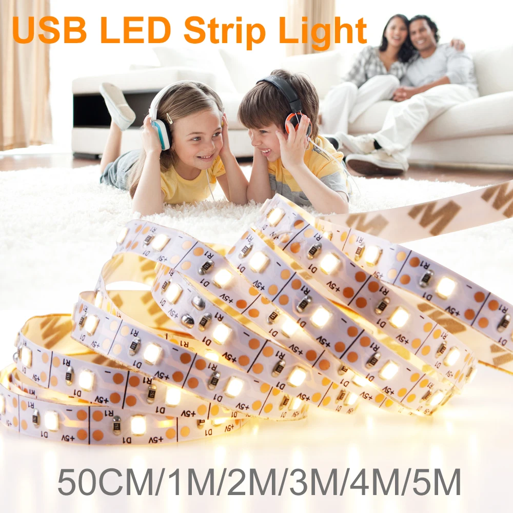 

1M 2M 3M 4M 5M USB Cable Power 220V LED Strip Light lamp SMD 2835 Christmas Desk Decor Lamp Tape 5V TV Background Lighting 110V