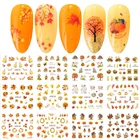 Переводные картинки для маникюра с кленовым рисунком, слайдеры из фольги, наклейки в виде золотых листьев, украшения для маникюра с цветами, Осень-зима 2019
